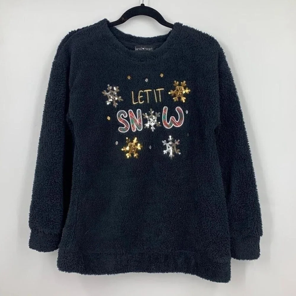 Derek Heart Women's Christmas Holiday Let It Snow Long Sleeve Tunic Size L NWT